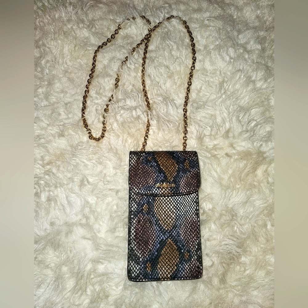 CALVIN KLEIN Women's Brown Hailey Snake Print PVC Logo Hardware Chain Strap